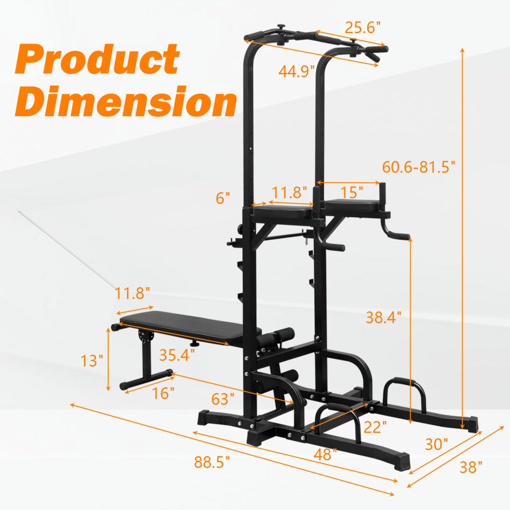 Power Tower Dip Station with Bench Pull Up Bar Stand