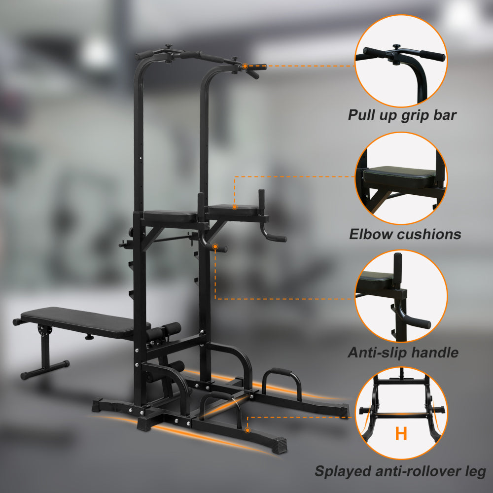 Power Tower Dip Station with Bench Pull Up Bar Stand