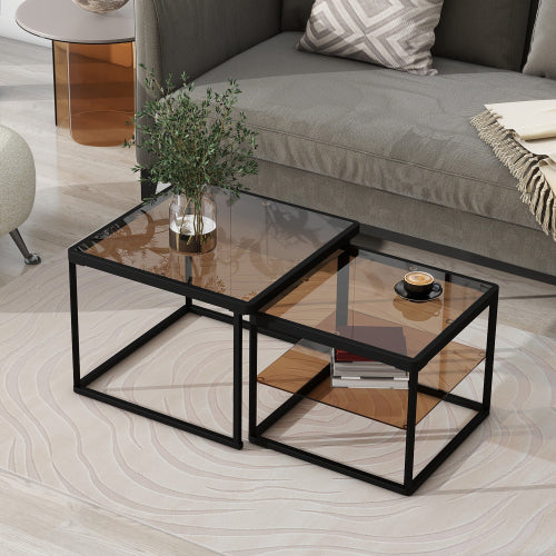 Ember Interiors Modern Glass Coffee Table with Metal Frame, popular Black