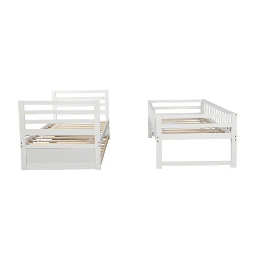 Twin Bunk Beds for Kids with Safety Rail and Movable Trundle Bed