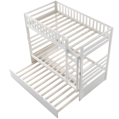 Twin Bunk Beds for Kids with Safety Rail and Movable Trundle Bed