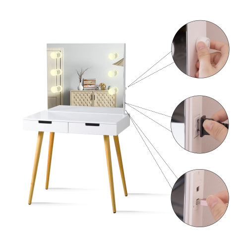 Wooden Vanity Table Makeup with LED Light
