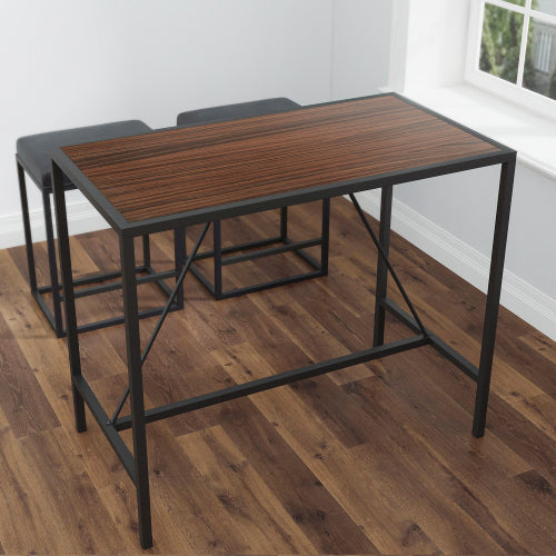 Indoor Walnut Metal Pub Dining Table with Metal Frame