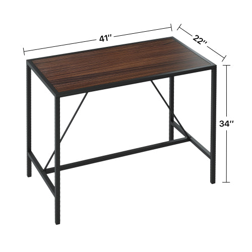 Indoor Walnut Metal Pub Dining Table with Metal Frame