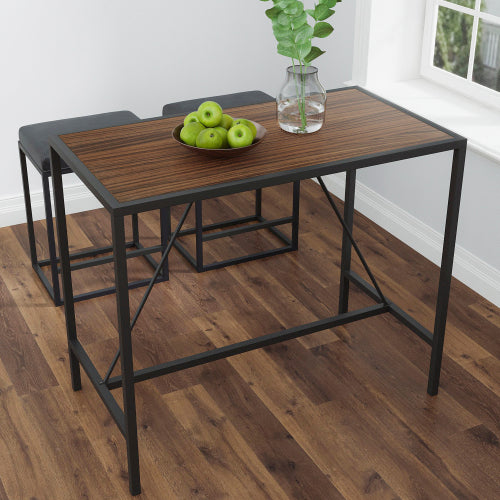 Indoor Walnut Metal Pub Dining Table with Metal Frame