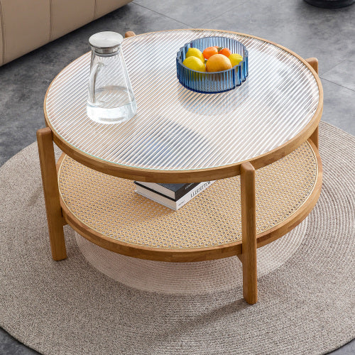 Modern Simple Circular Double-layer Solid Wood Tea Table