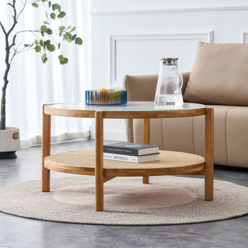 Modern Simple Circular Double-layer Solid Wood Tea Table