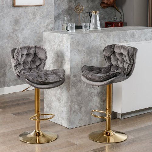 Adjustable Velvet Upholstered Modern Counter Height Bar Chairs（set of 2）