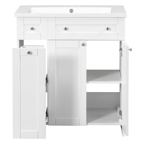 30" White Bathroom Vanity with Single Sink