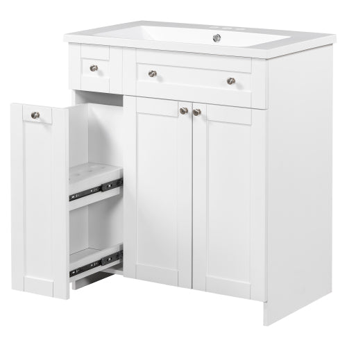 30" White Bathroom Vanity with Single Sink