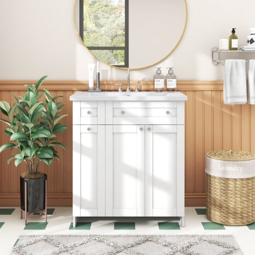 30" White Bathroom Vanity with Single Sink