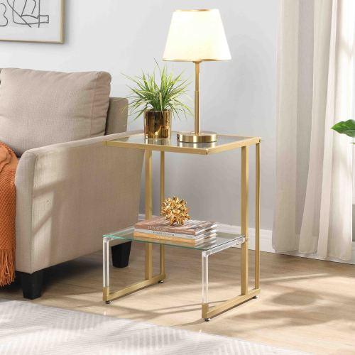 Olden Side Table 2-Tier Acrylic Glass End Table for Living