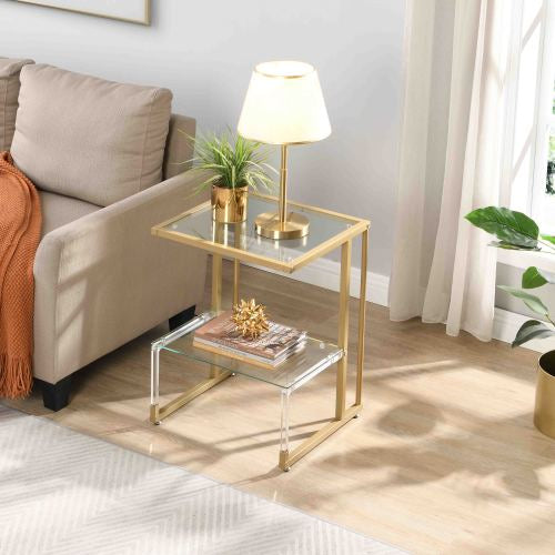 Olden Side Table 2-Tier Acrylic Glass End Table for Living