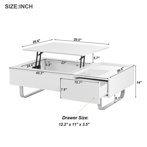 Multi-functional Coffee Table with Lifted Tabletop, White