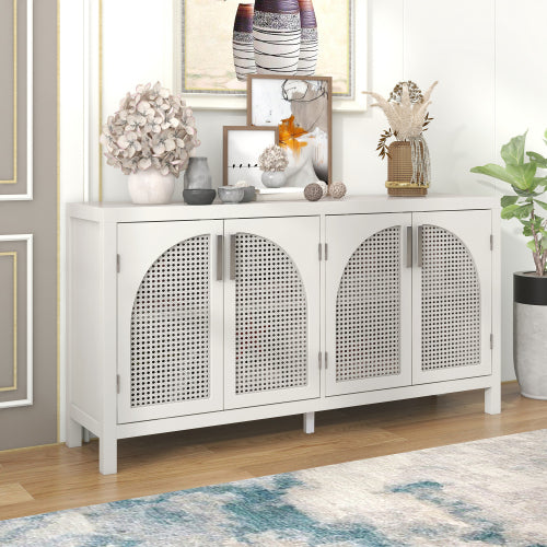 Large Space Storage Cabinet with Artificial Rattan Door and Metal Handles