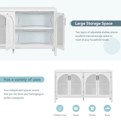 Large Space Storage Cabinet with Artificial Rattan Door and Metal Handles