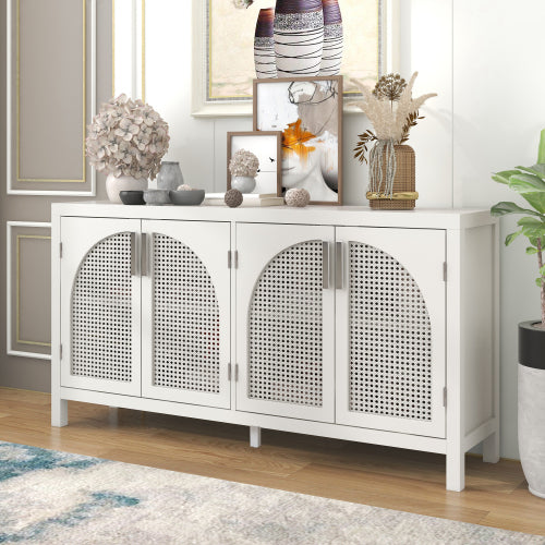 Large Space Storage Cabinet with Artificial Rattan Door and Metal Handles