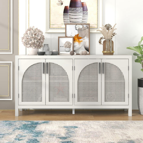 Large Space Storage Cabinet with Artificial Rattan Door and Metal Handles