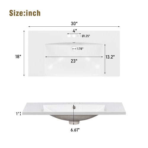 30" White Bathroom Vanity with Single Sink