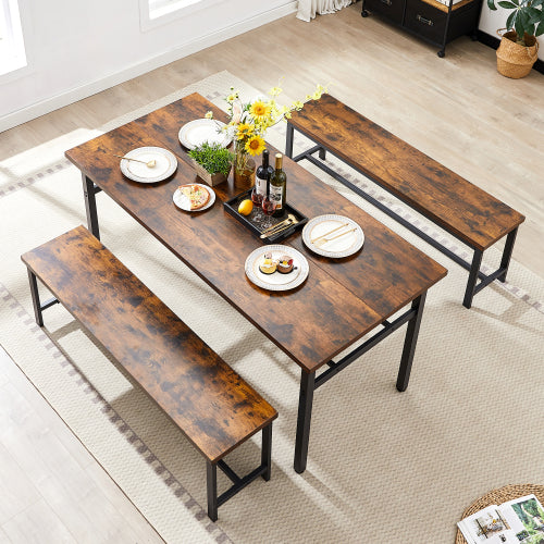 3-Piece Dining Room Table Set with 2 Benches for Home Kitchen