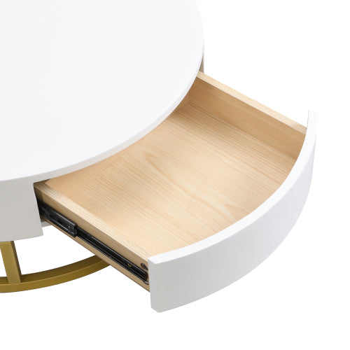 Modern Round Lift-top Nesting Coffee Tables with 2 Drawers White & Natural