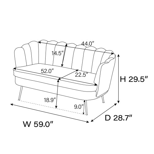 59" Modern Boucle Loveseat Couch, Small Sofa with Gold Metal Legs