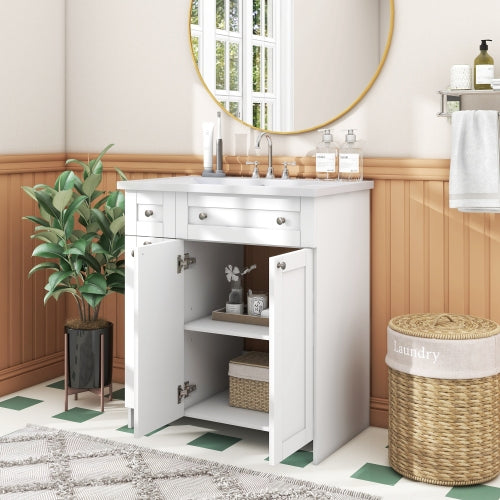 30" White Bathroom Vanity with Single Sink