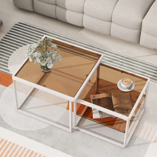Modern Nested Tempered Glass Coffee Table Set,White