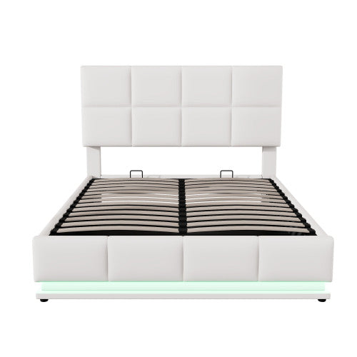 Full Size Tufted Upholstered Platform Bed with with LED Lights and USB Charger