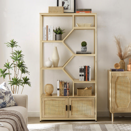 Rattan bookshelf 7 tiers Bookcases Storage Rack