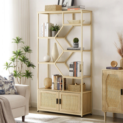 Rattan bookshelf 7 tiers Bookcases Storage Rack