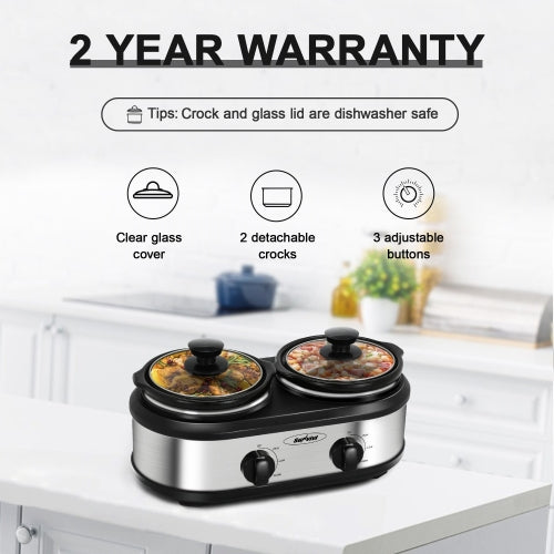 Silver Small Portable Double Crockpot