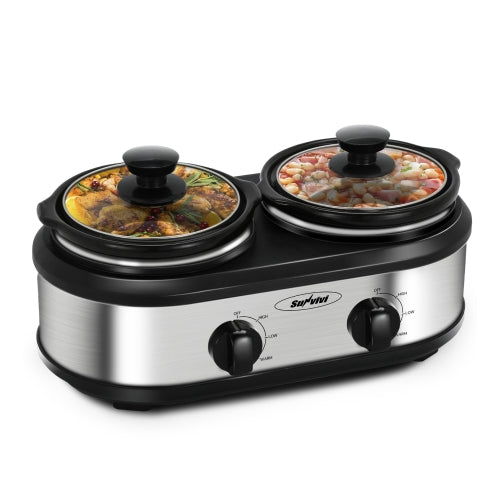 Silver Small Portable Double Crockpot