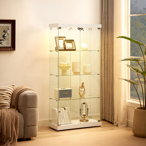 4-Tier Double Door Glass Display Cabinet