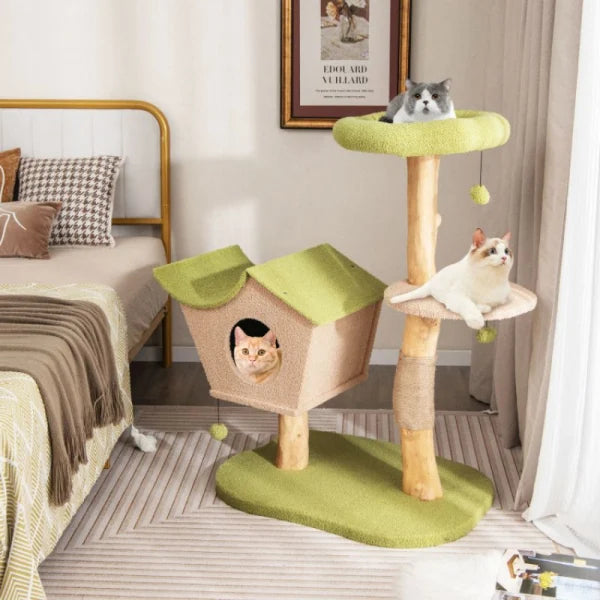 43 Inch Wooden Cat Tree with Padded Top Perch