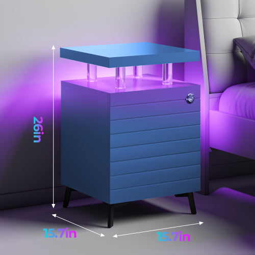 Modern LED Nightstand with Storage Drawers