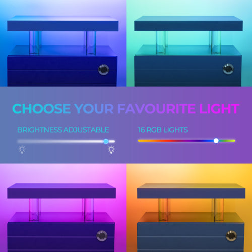 Modern LED Nightstand with Storage Drawers