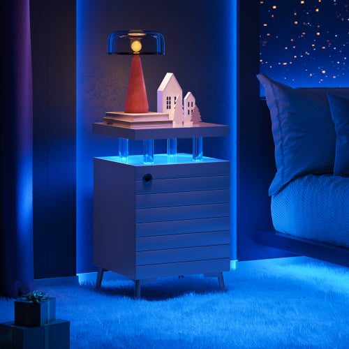 Modern LED Nightstand with Storage Drawers