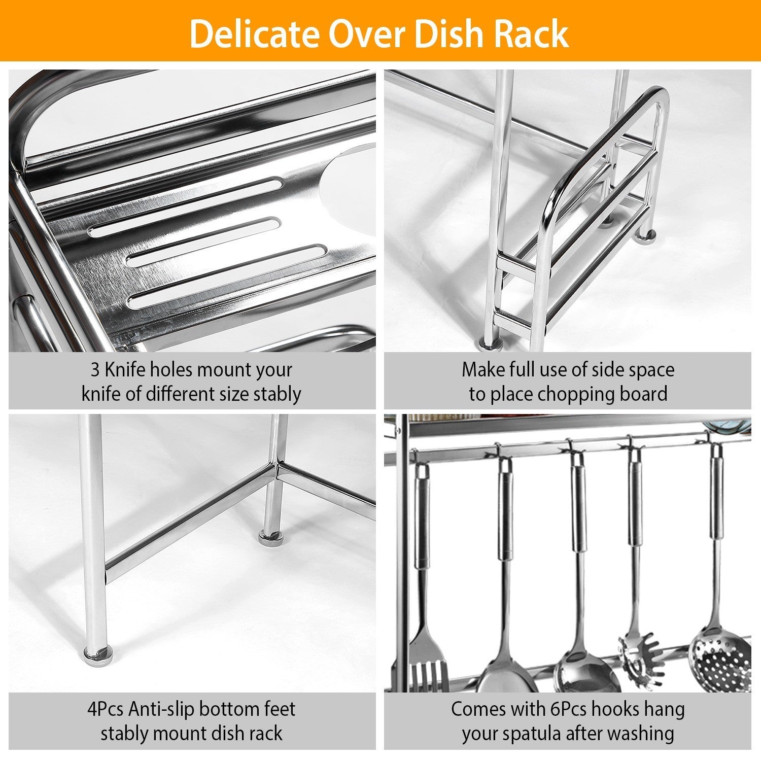 Stainless Steel Kitchen Countertop Bowl Dish Chopping Board Organizer Rack