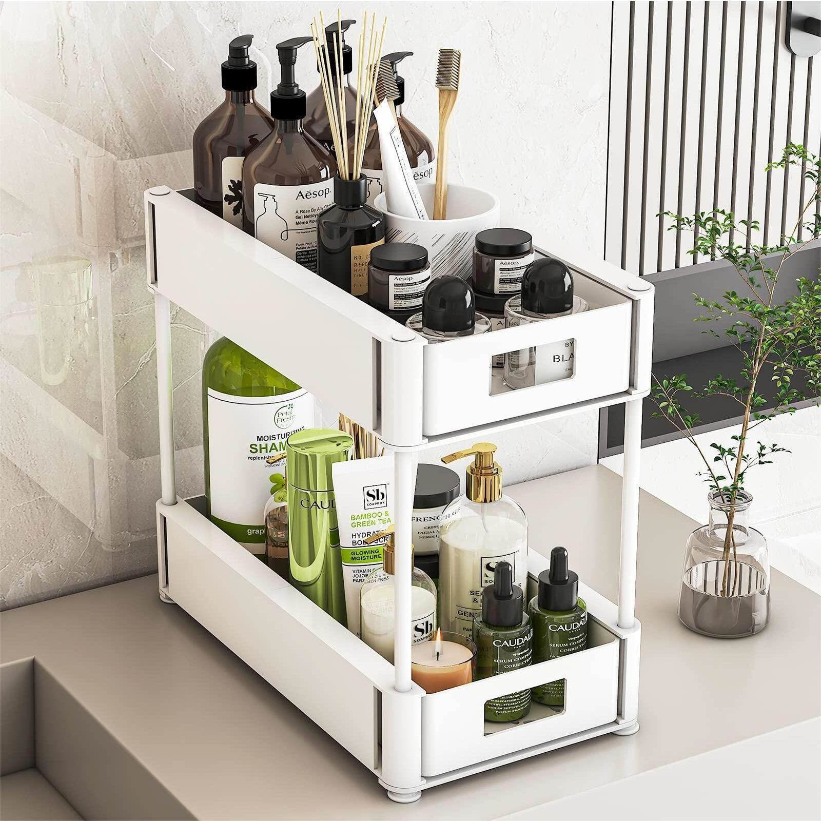 2-layer drawer cabinet storage unit