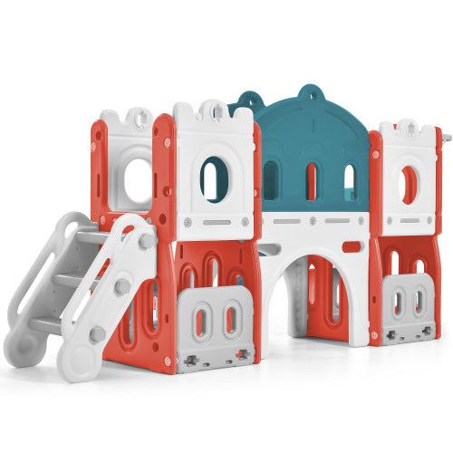 5 IN 1 Kids Freestanding Castle Climber with Slide and Basketball Hoop